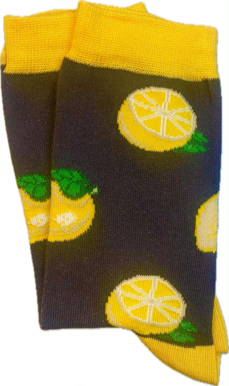 Yvonne citrom szürke alapon mintás bokazokni