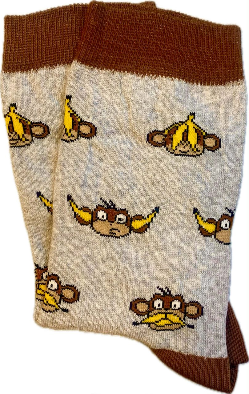 Majom mintás bokazokni szürke alapon, banánnal Majom mintás bokazokni szürke alapon, banánnal