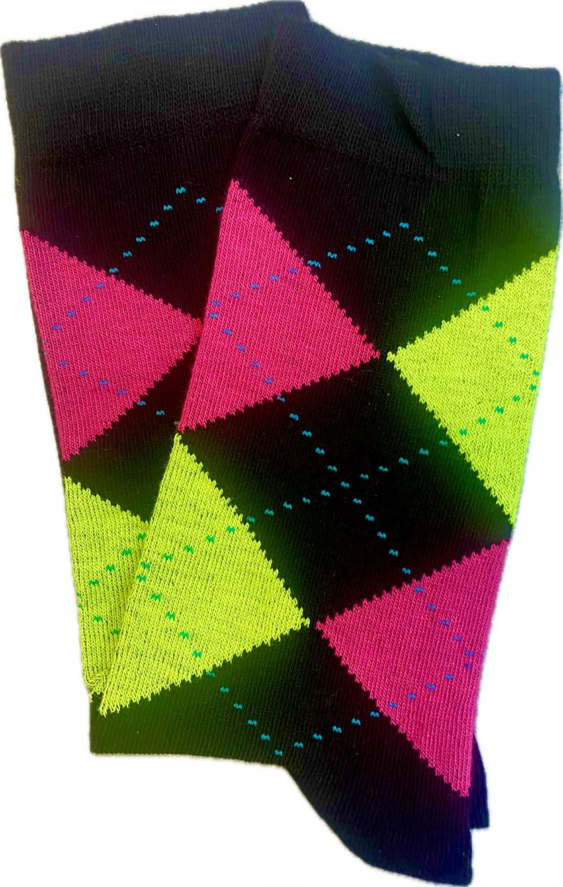 Yvonne Burligton mintás bokazokni pink-citrom sárga